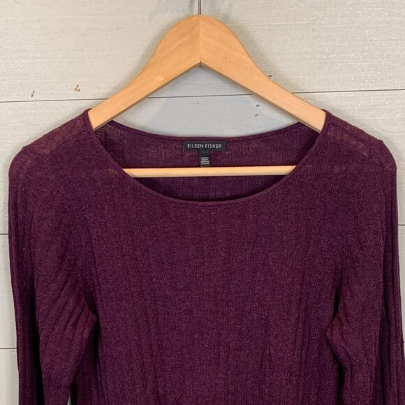 Eileen Fisher alpaca/wool blend eggplant purple lightweight sweater size small - Picture 3 of 8